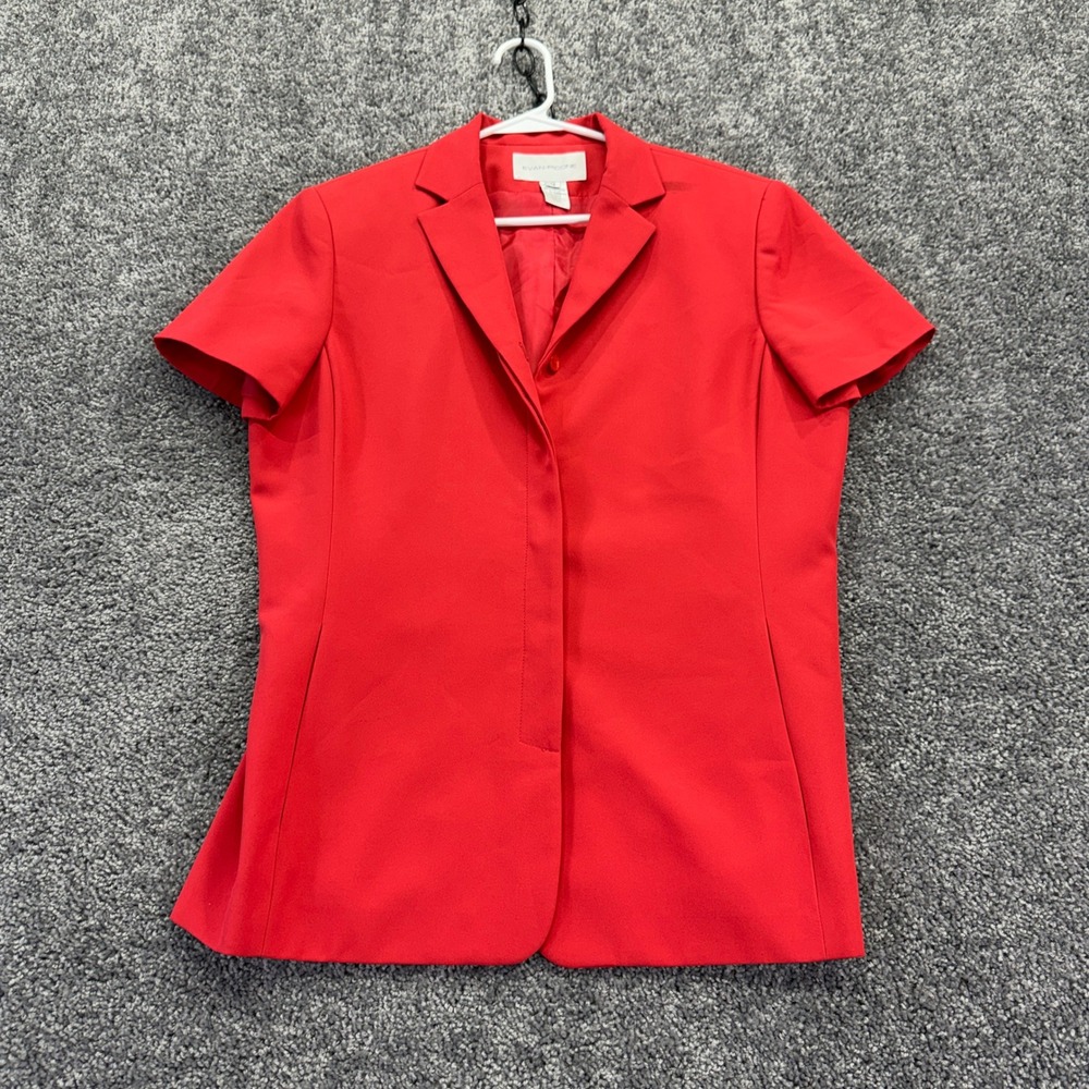 Evan-Picone Top Womens 12 Red Short Sleeve Notched Lapel One Button Solid Top